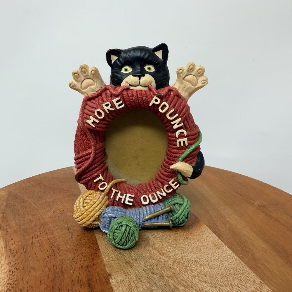 Vintage Black Cats Picture Frame Kitty Wreath 4” More Pounce To The Ounce